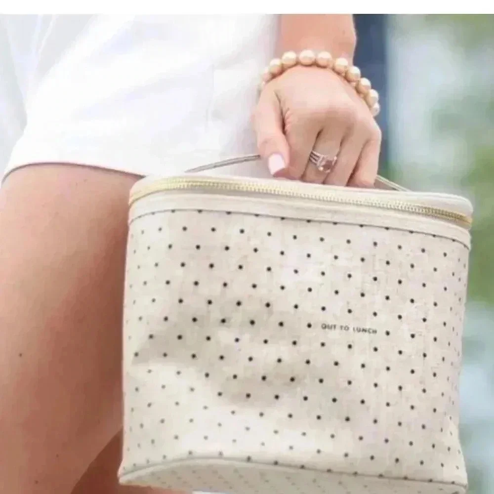 Kate Spade New York Deco Dot Out to Lunch Beige Insulated Lunch Box Tote Bag EUC